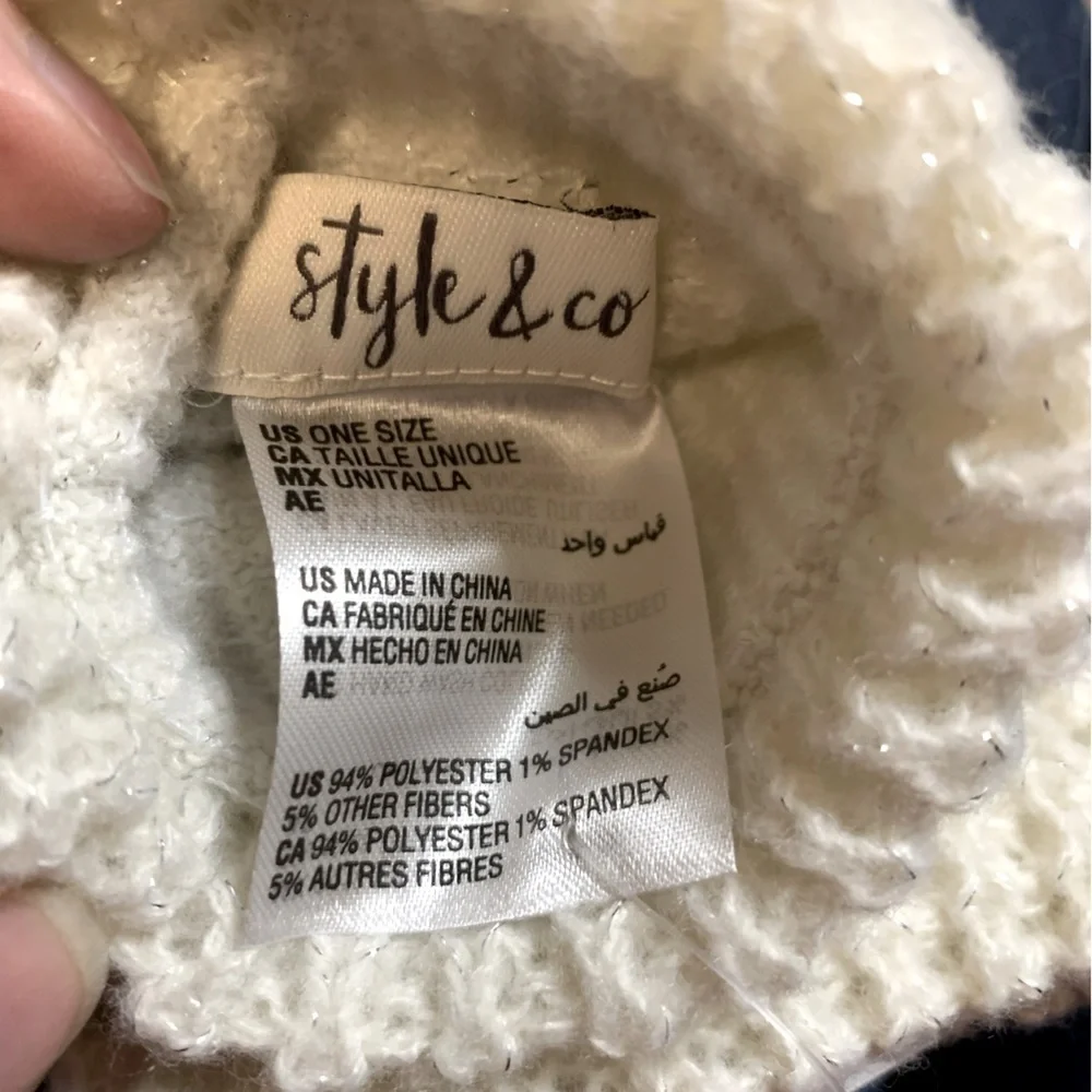 Style & Co Women Waffle Knit Shimmer Gloves Creme One Size New In Package‎